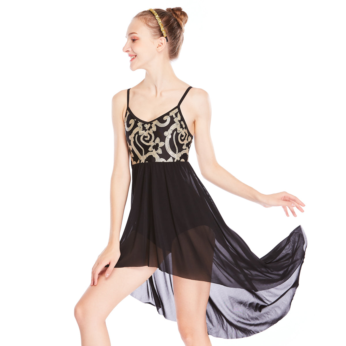 Cloud Sequins Elegant Lyrical Dress Girls Women Contemporary Ballet Stage Dance Wear Modern