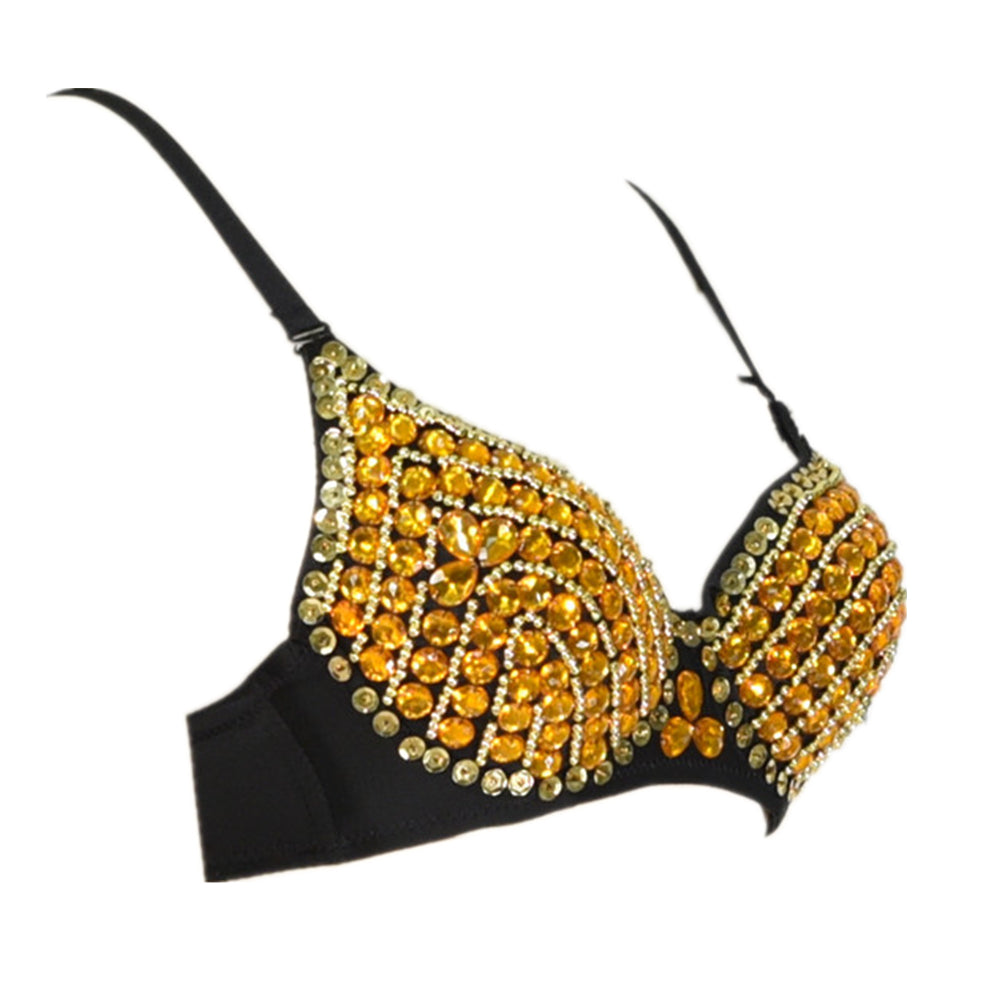 1pc Gold Fashionable Diamante Embellished Bralette With Body Chain For  Stage Performance, Catwalk, Nightclub Wear