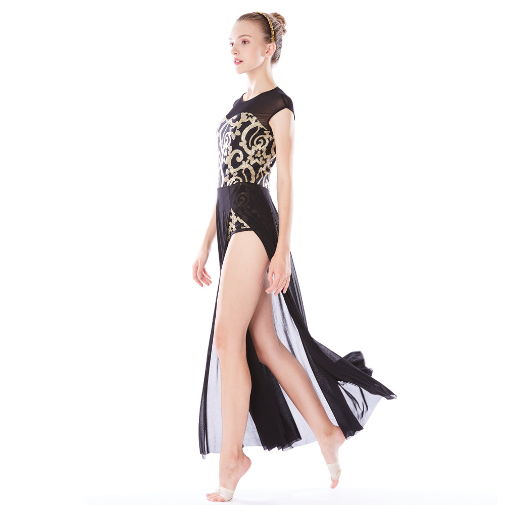 Modern Ballet Dance for Women Mesh Top Wide Leg Pants Attached 2 Piece  Lyrical