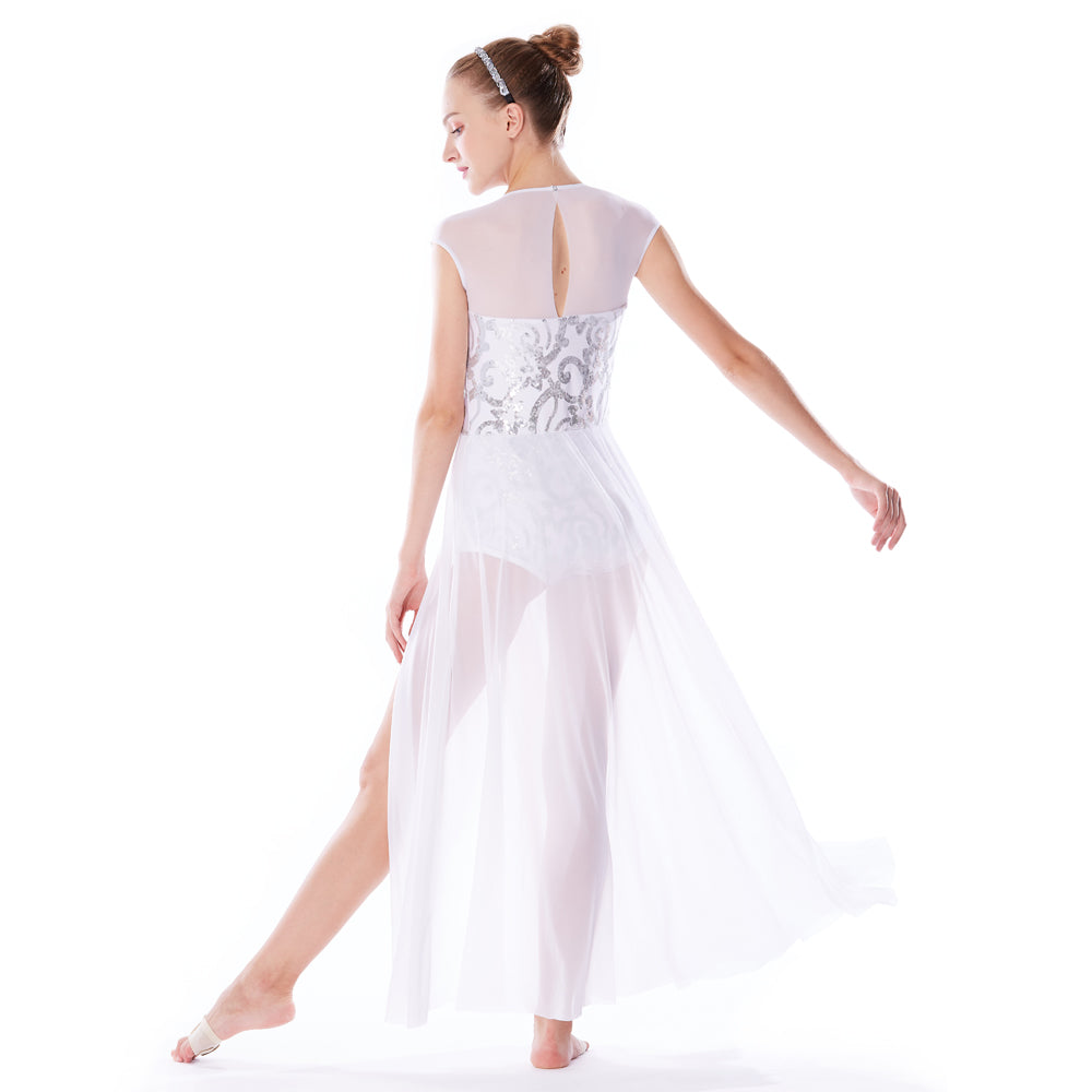 Dream on--Weissman® | Mesh V-Inset Midi Dress | Contemporary dance costumes,  Dance attire, Dance outfits