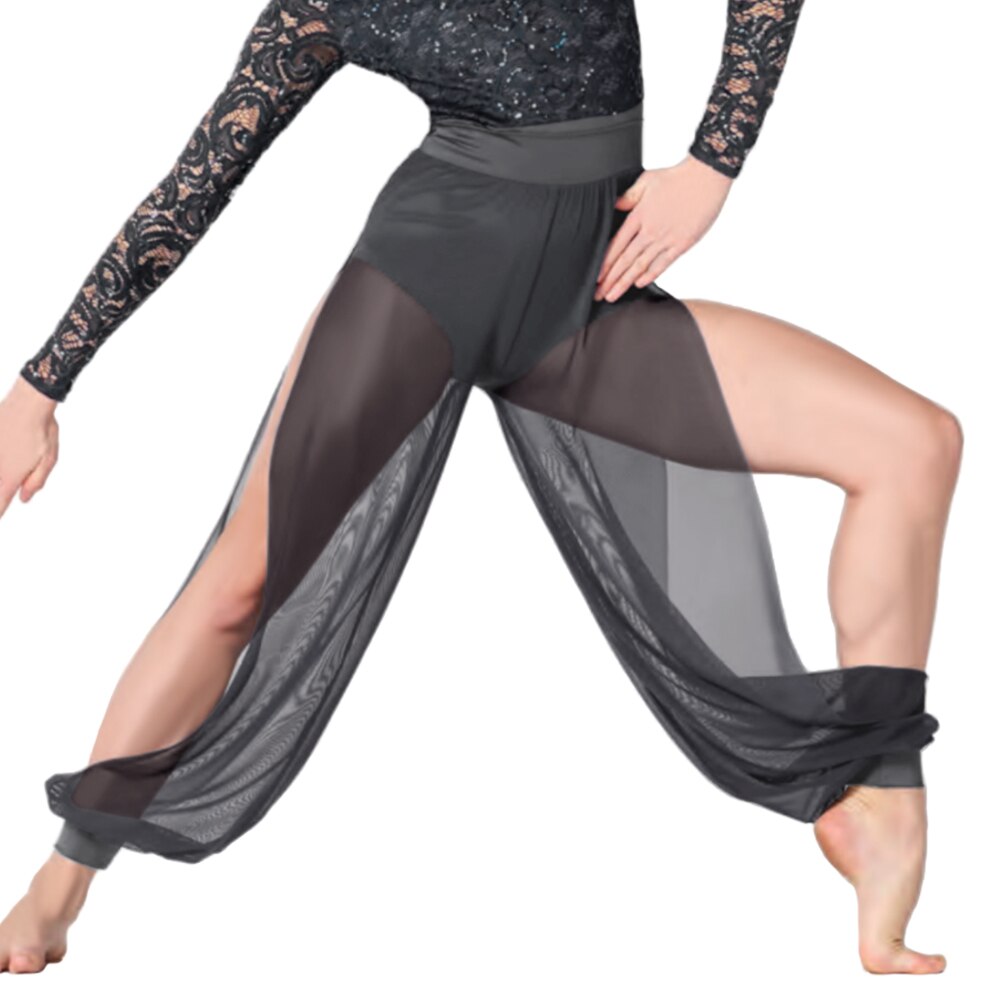 Dressnu Female Practice Pants Dance Pants Adult Open Pants mesh