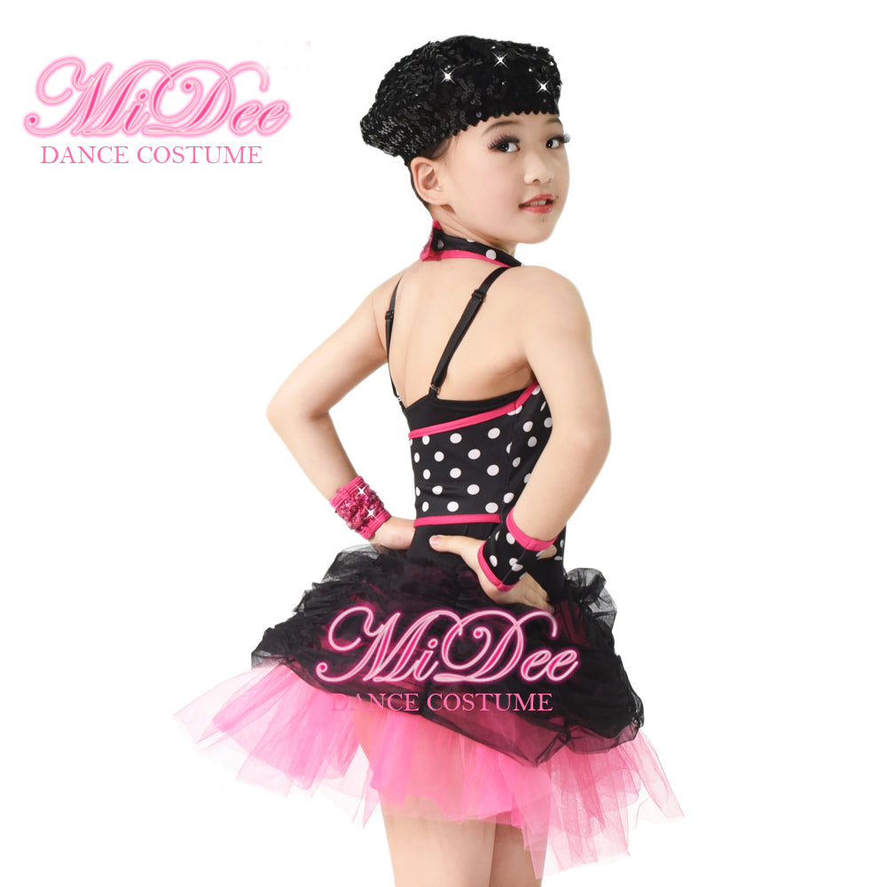 Ballroom Dance Girl Kid Professional Competition Costumes Print Wave Point Pink Sequin Leotards Tutu Ballet Dance Wear Jazz Stage Performance Competition Costume Women MiDee Dance Costume